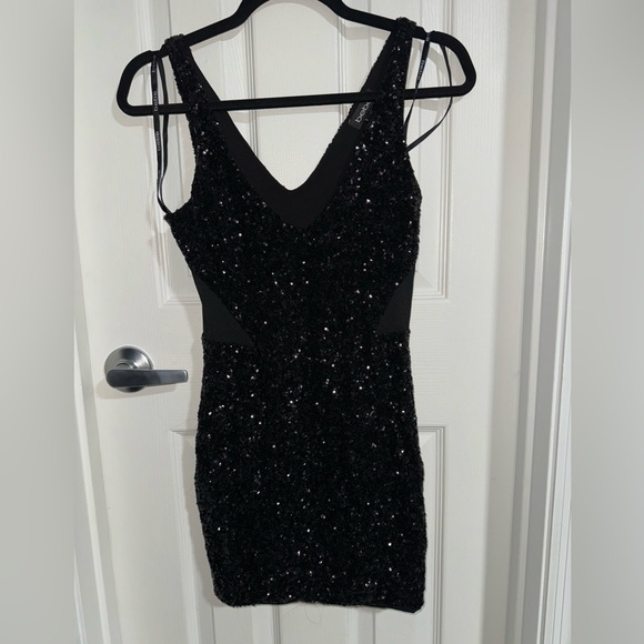 Bebe black sequin mesh mini dress - Picture 1 of 4